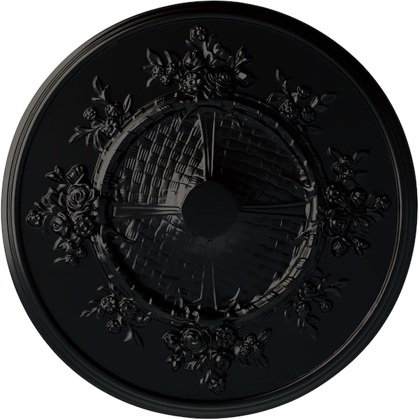 Ekena Millwork Flower Ceiling Medallion (Fits Canopies up to 3 7/8"), Hand-Painted Jet Black, 27"OD x 1 1/8"P CM27FLBLF - main